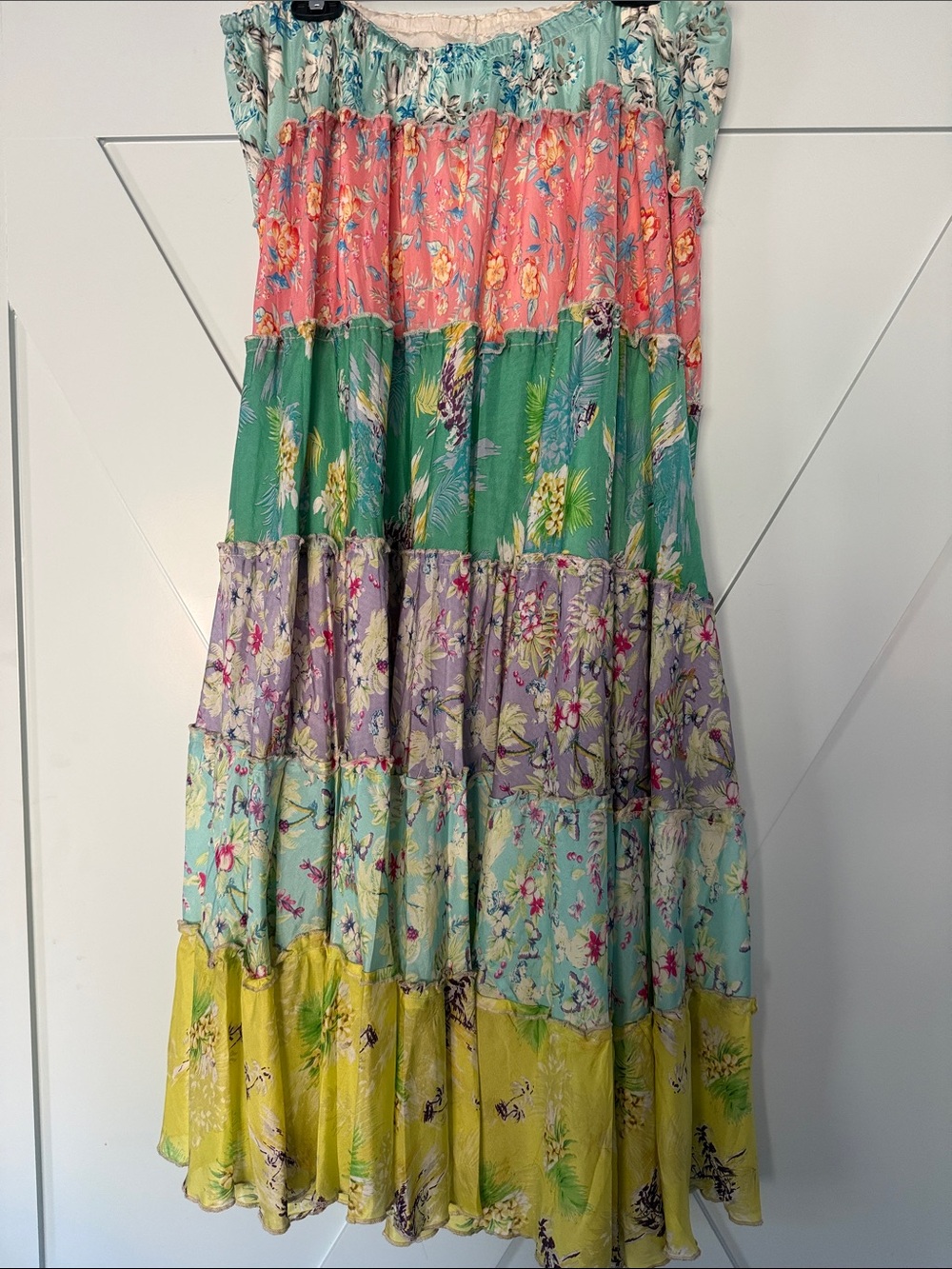 Johnny Was Tiered Floral Maxi Dress in Coral, Green, Lavender, Aqua, Yellow